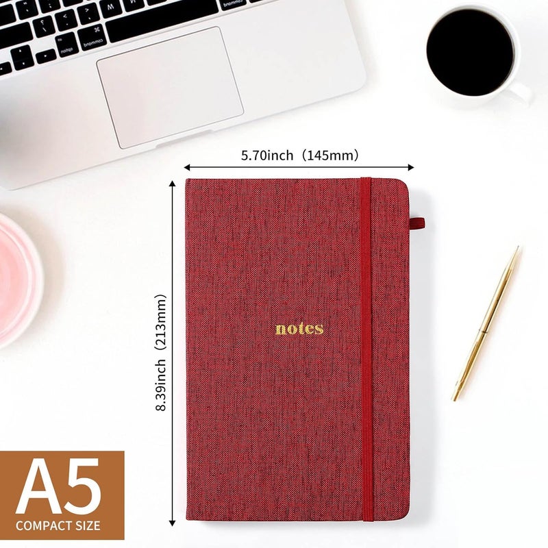 TSFPapier A5 Lined Journal Notebook – Hardcover Fabric Cover 160 Pages 100 GSM Thick Paper With Elastic Band & Pen Holder College Ruled Writing Notebooks for Work School Travel Christmas Gifts Red & Green - Image 2